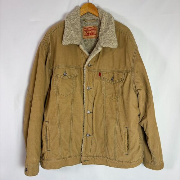 Vintage Levi's Corduroy Sherpa Lined Trucker Jacket Men's XXL Tan Beige Brown - Picture 3 of 16